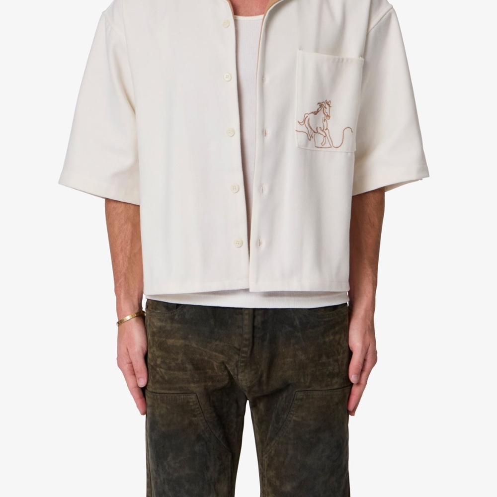 mnml Felted Cropped Shirt - Brown/White Size XXLBrown/White / XXL